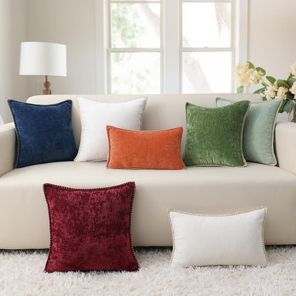 decorUhome Fall Chenille Soft Throw Pillow Covers 22x22 Set of 2, Farmhouse Velvet Neutral