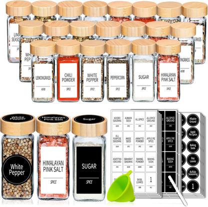 Churboro 48 Spice Jars with Labels- Spice Jars with Bamboo Lids - 4 Oz Glass Spice Containers with