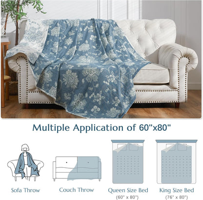 jinchan Boho 100% Cotton Muslin Twin Size 60x80 Inches Blanket Lightweight 4-Layer Quilted Soft