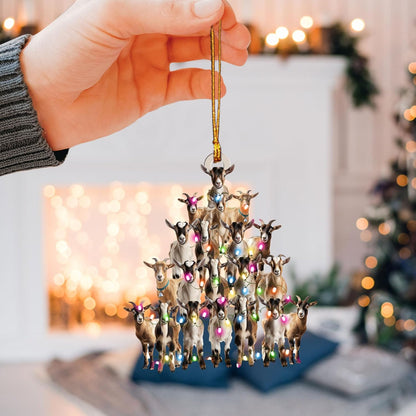 Talataca Goat 2D Flat Christmas Ornament, Goat Farm Animal Christmas Pine Tree Shape with String