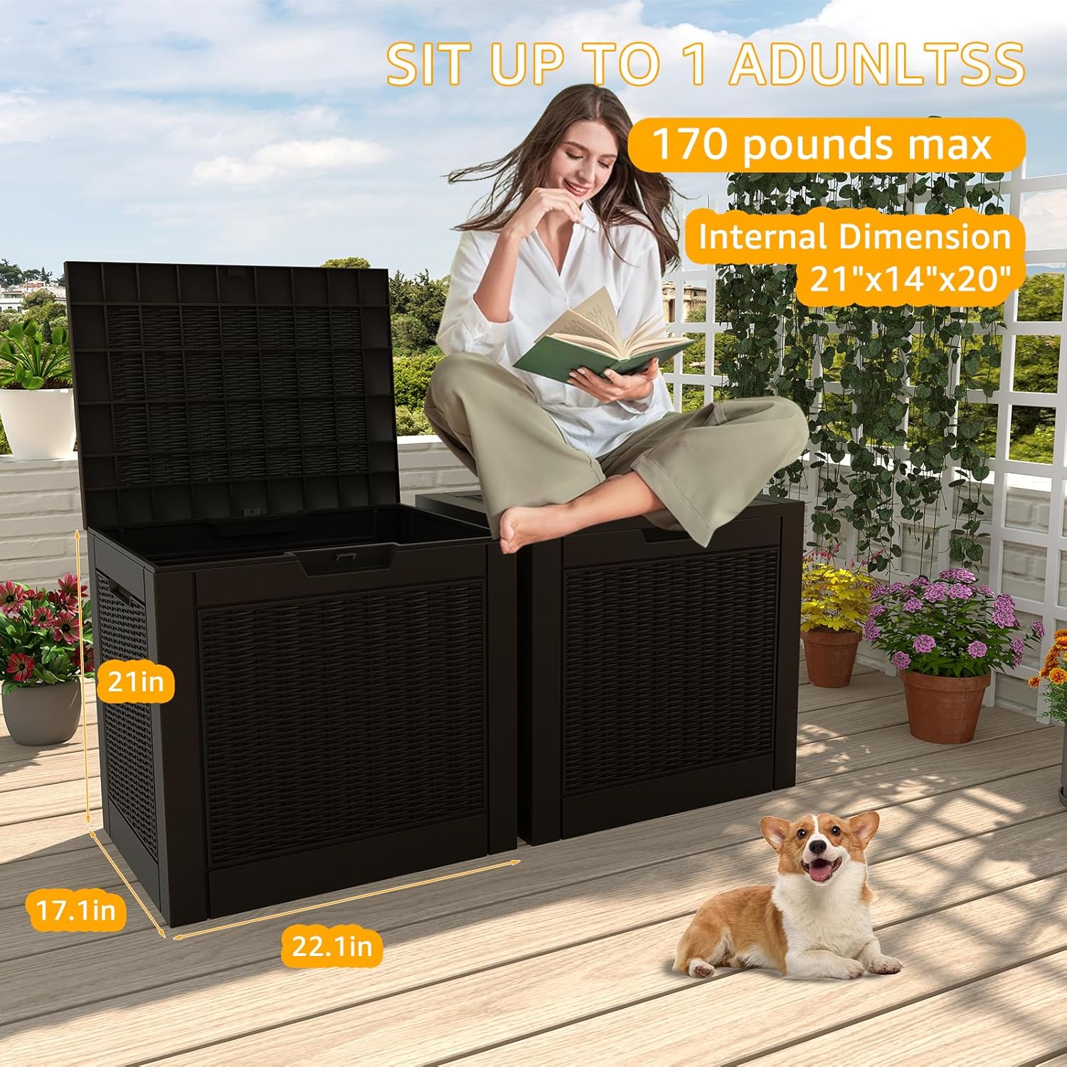 DRATO 31 Gallon Deck Box, Outdoor Storage Box for Patio Cushion, Sports Equipment, Garden Tools
