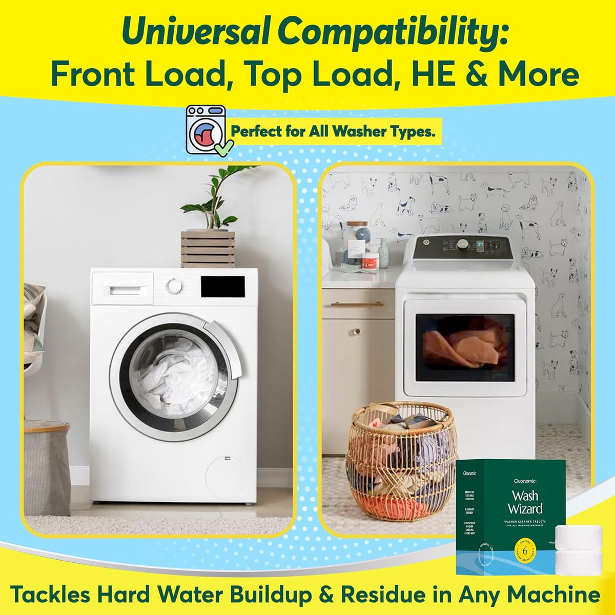 Cleanomic WashWizard Washing Machine Cleaner Tablets – Deep Cleaning Washer Cleaner for Front Load