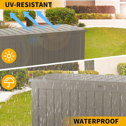 200 Gallon Resin Deck Box, Waterproof Outdoor Storage Bin for Patio Furniture, Pool Accessories