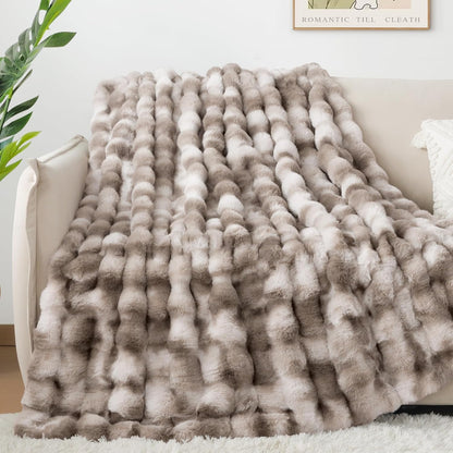 Touchat Luxury 1000GSM Faux Rabbit Fur Throw Blanket, Super Heavy Warm Cozy Grey Blankets for Couch