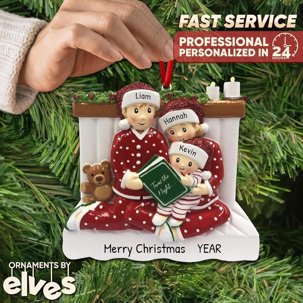 Fireplace Family of 3 Christmas Ornament 2025 Personalized Family Christmas Ornaments 2025 |