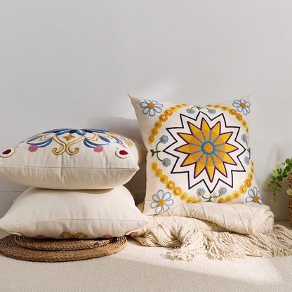 Embroidered Throw Pillow Cover 18x18 Classic Boho Floral Pattern Pillows Cover Outdoor Decorative