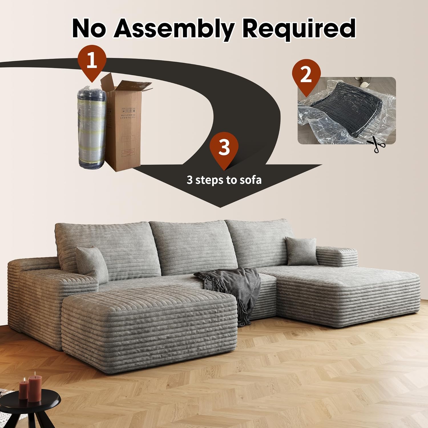 108" Sectional Couches for Living Room Modern Modular Sofa with L-Shape Couchs Upholstered Boneless