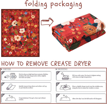 Door Mat Indoor Entrance 2x3 Rug Machine Washable Boho Floral Small Area Rug Non-Slip Low Pile