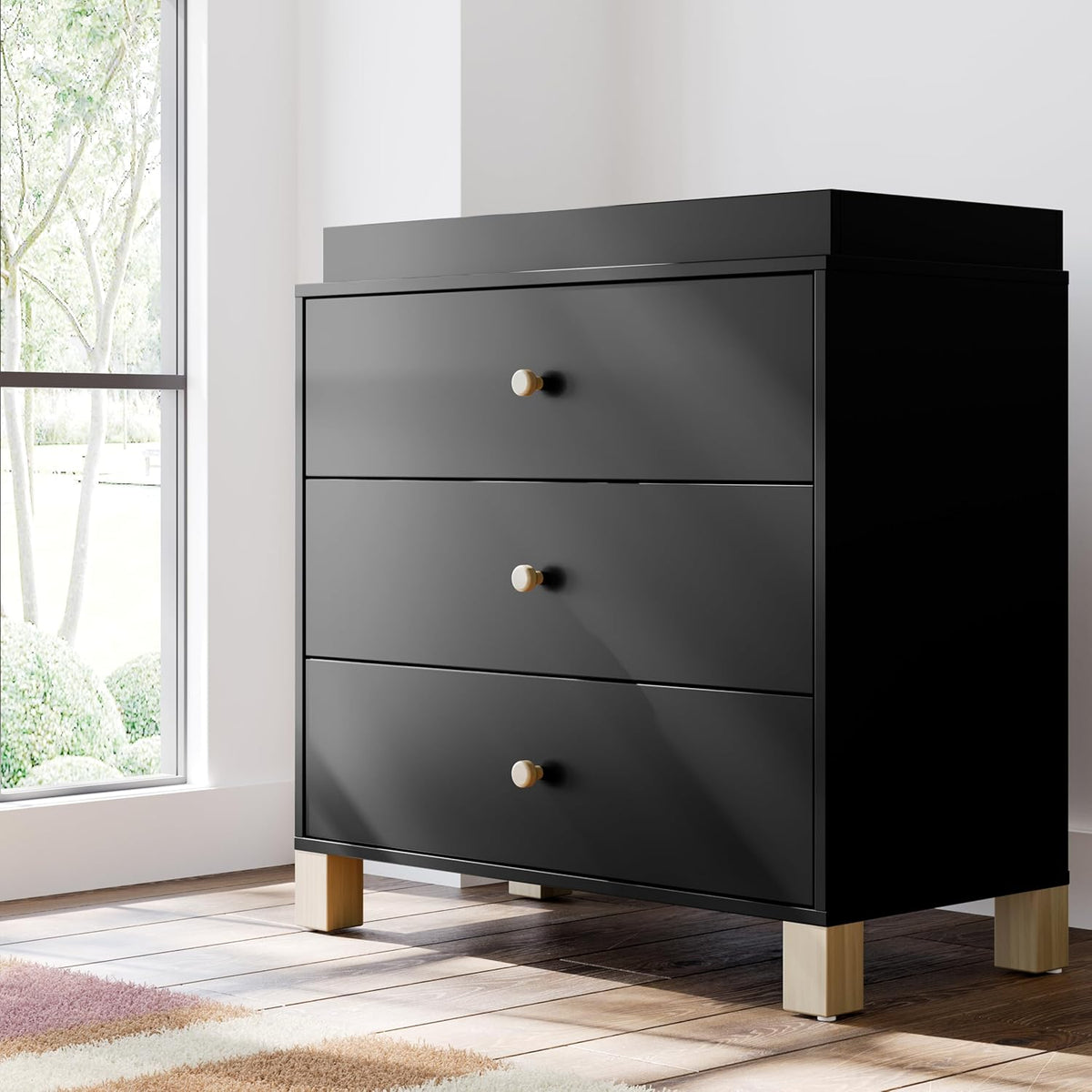 Storkcraft California 3-Drawer Chest with Removable Changing Topper (Black with Driftwood)
