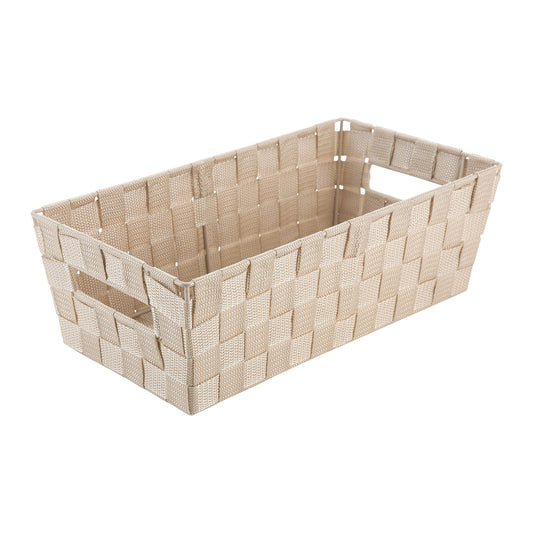 Simplify Extra Long Shelf Woven Strap Tote | Decorative Storage Basket | Built in Handles |