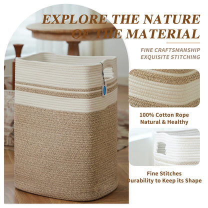 Casaphoria Laundry Hamper, Light Brown Cotton, 16x13x22in, Foldable, Square, Large, Box, 50L
