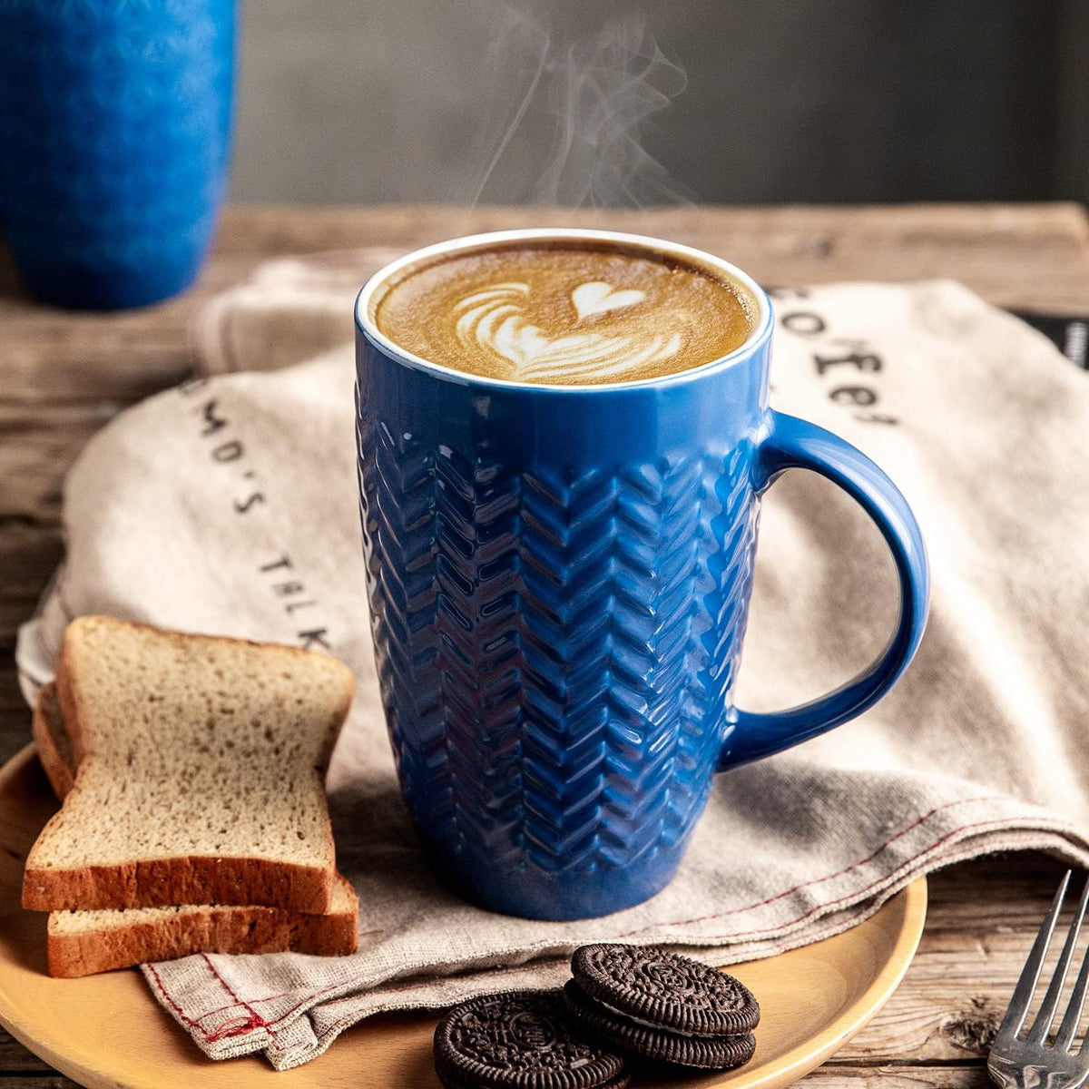 AmorArc Extra Large Coffee Mugs Set of 6, 20oz Ceramic Tall Coffee Mugs Set with Textured Geometric