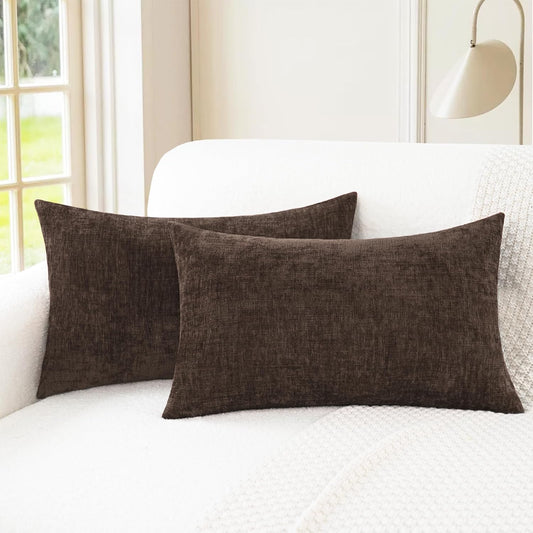CaliTime Throw Pillow Covers Decorative 12 X 20 Inches Pack of 2 Cozy Chenille Cushion Cases for