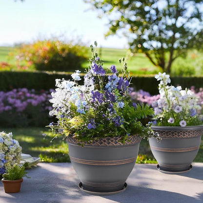 4 Pack 12 Inch Large Plant Pots, Plastic Flower Pot for Indoor & Outdoor with Drainage Holes &