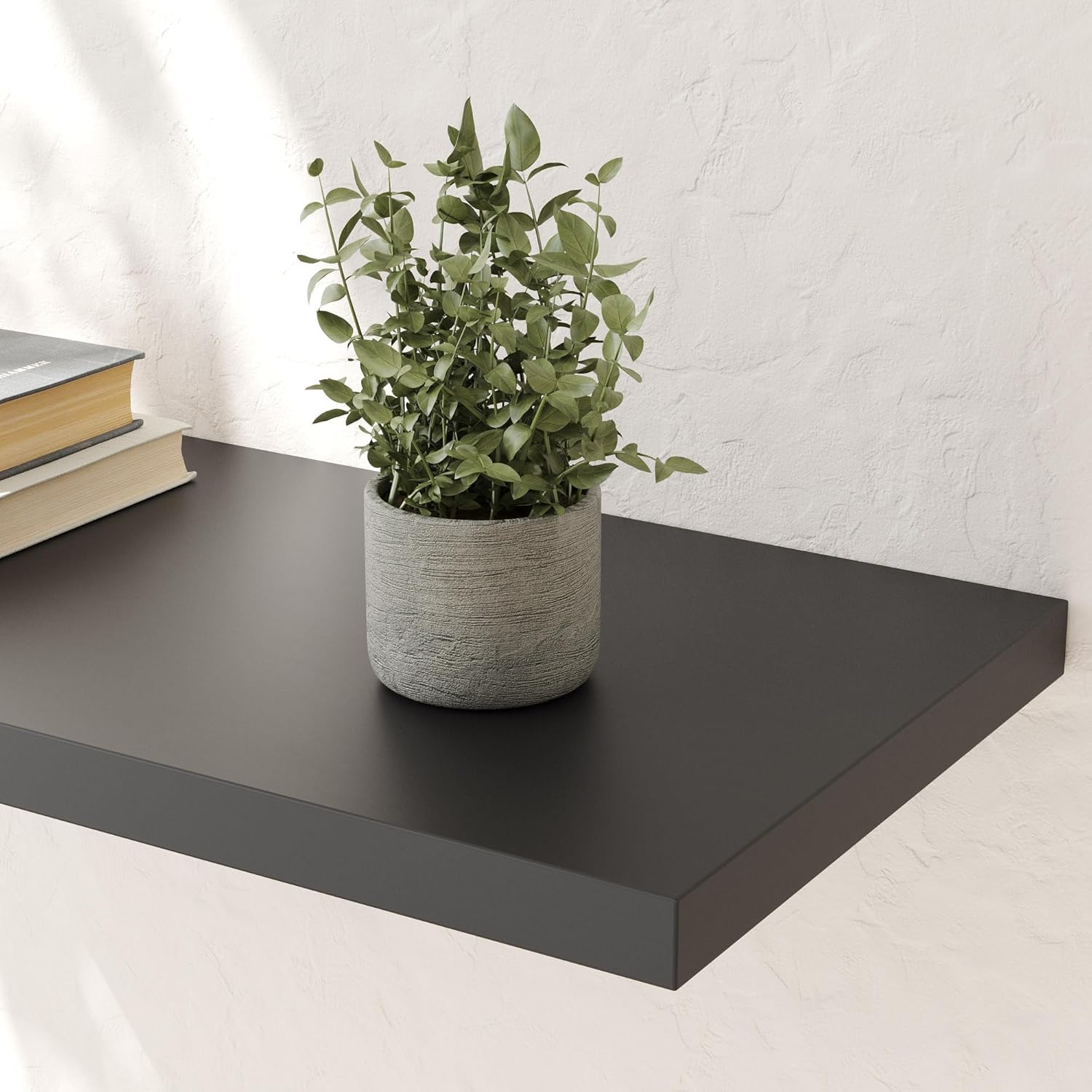 Wall Shelf Set of 2, Black Floating Shelves 24 in W x 10 in D x 1 in H, Wooden Floating Wall Shelf