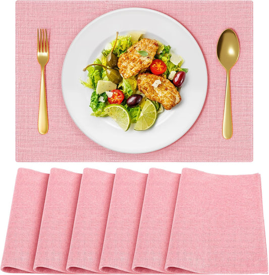 Cloth Placemats, Set of 6 Heat-Resistant Cotton Linen Blend Double Layered Machine Washable Place