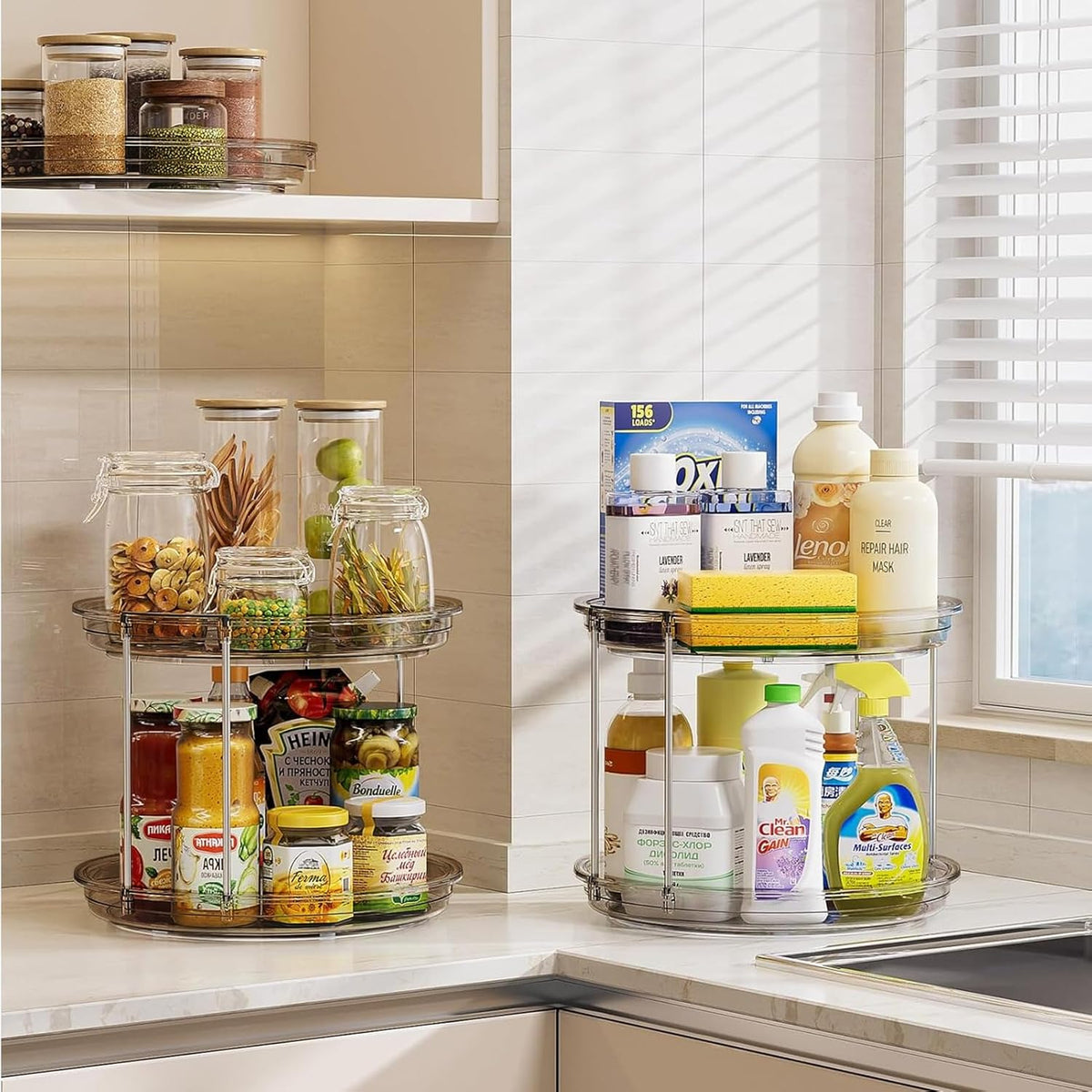 LAMU 2 Pack 2 Tier Lazy Susan Turntable Organizer 10.6'' Rotating Spice Rack Organization for