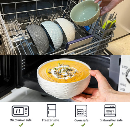 Hasense Soup Bowls 26 OZ, Ceramic Bowls Set of 4 for Kitchen, Embossed Stoneware Porcelain Cereal
