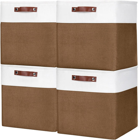 13x13 Cube Storage Bins, Collapsible Fabric Storage Box, 4 Pack Closet Baskets with Handles for