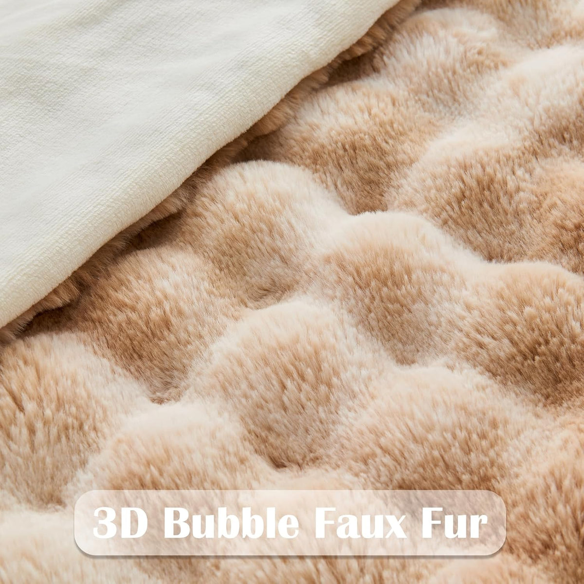 NEWCOSPLAY Faux Fur Twin Blanket Tie-dye Beige Luxury Fluffy Thick Warm Bubble Blanket for Couch