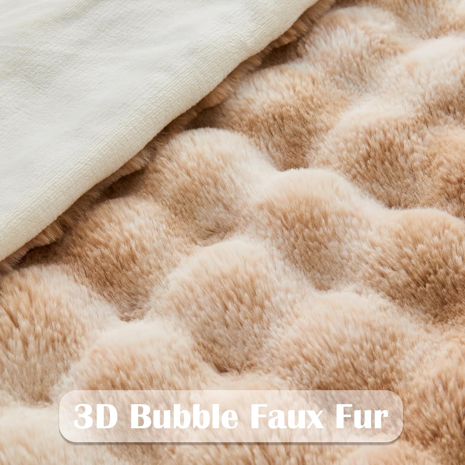 NEWCOSPLAY Faux Fur Throw Blanket Tie-dye Beige Luxury Fluffy Thick Warm Bubble Blanket for Couch