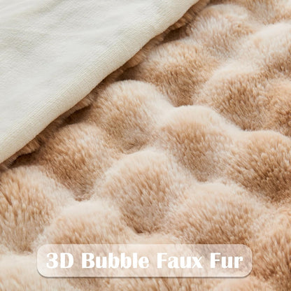 NEWCOSPLAY Faux Fur Throw Blanket Tie-dye Beige Luxury Fluffy Thick Warm Bubble Blanket for Couch
