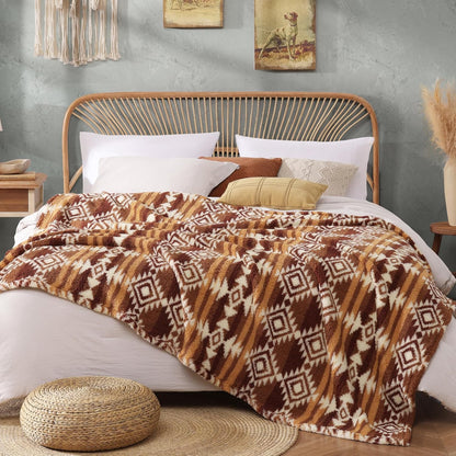 CASAAGUSTO Boho Sherpa Throw Blanket, Aztec, Ultra Soft, Warm, Cozy, Plush, Thick Fleece Bohemian