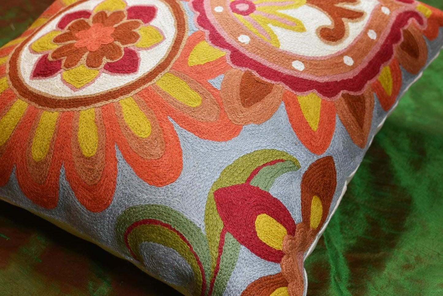 Soft Turquoise Hand Embroidered Floral Pillow Cover Flower Pillows Loral Outdoor Pillowcase Suzani