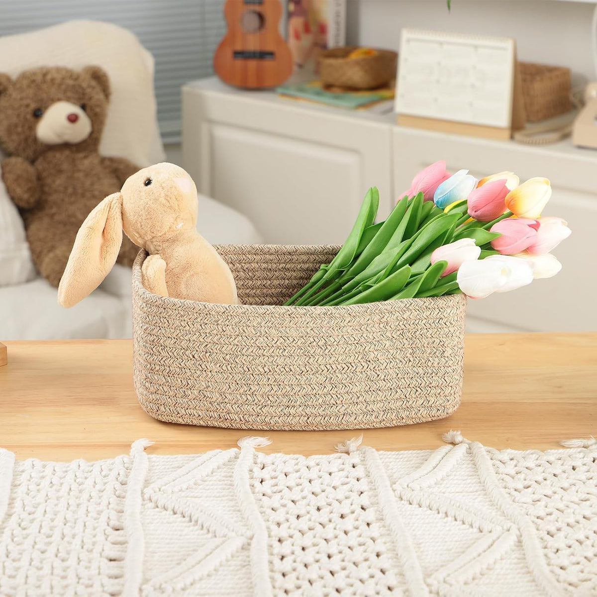 Small Storage Baskets for Organizing | Closet Organizer Bins | Shelf Toy Basket | Woven Rope