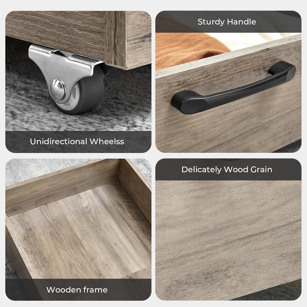 Under Bed Storage with Wheels, 2-Pack Under Bed Shoe Storage Organizer Drawer, Composite Wood