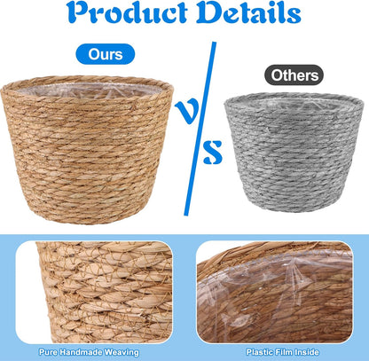 4 Pcs Large Premium Seagrass Planter Basket with Plastic Lining Natural Stylish Planter Baskets