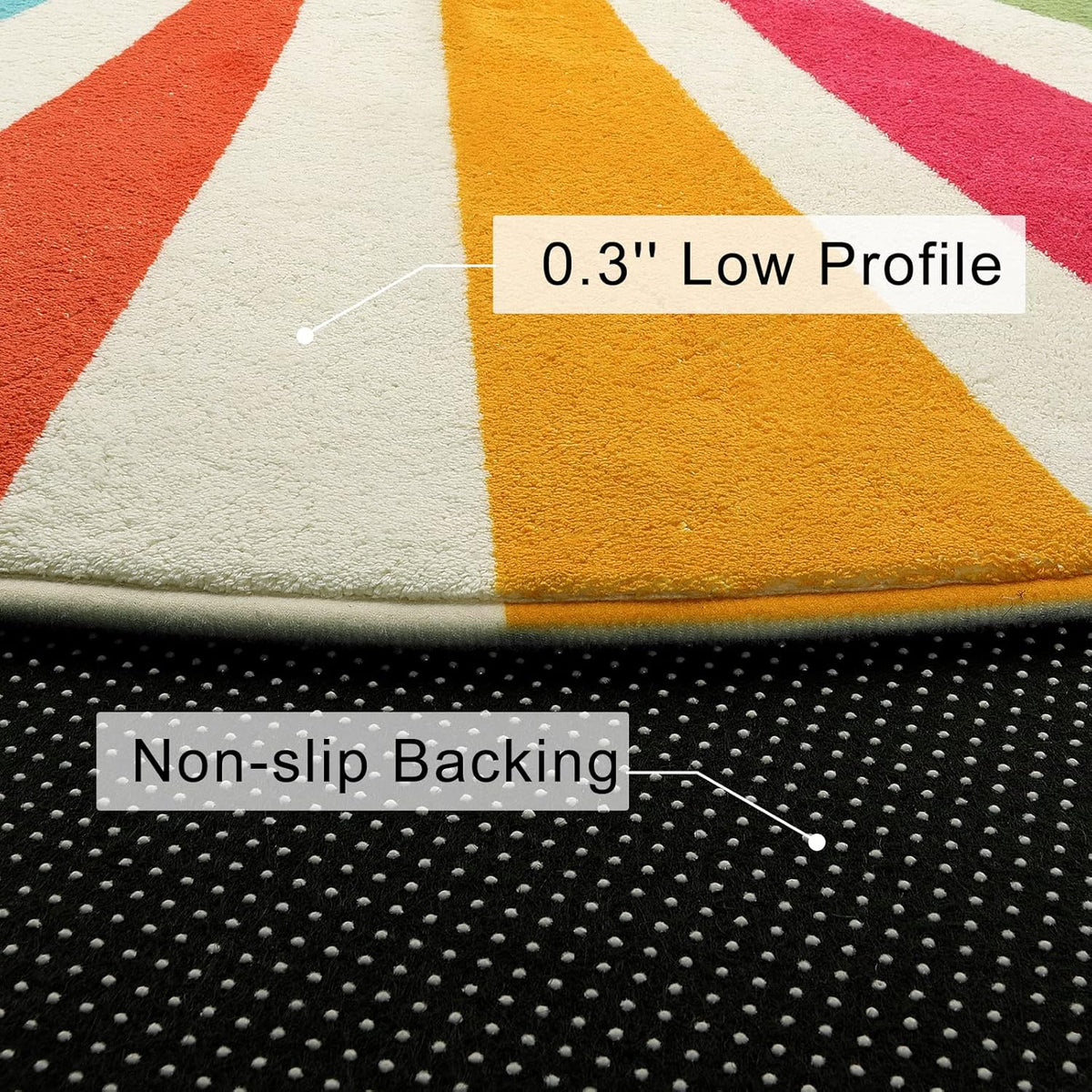 STARUIA Boho Washable Rug 5 Ft Round Area Rug for Bedroom, Rainbow Circle Kids Rugs for Office