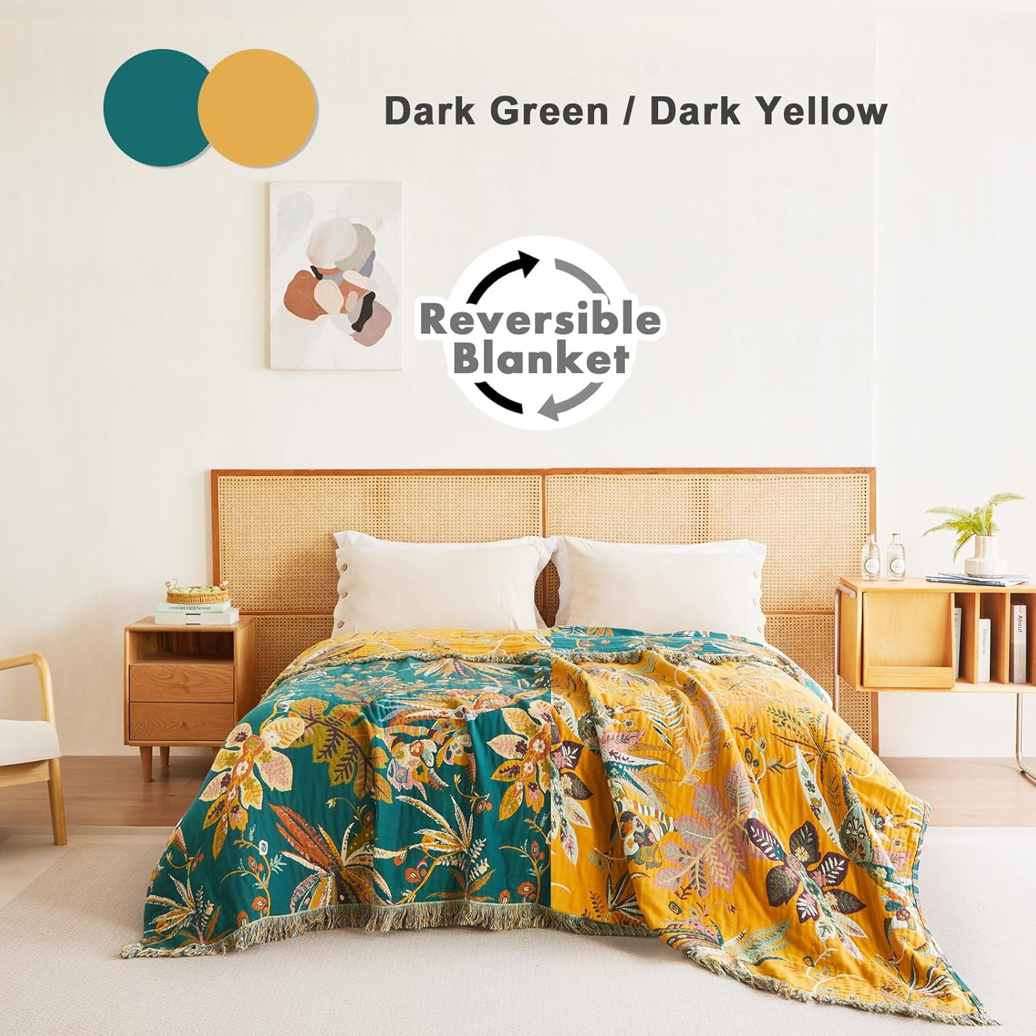 MSGKV Boho Throw Blanket for Couch Bed Chair 100% Cotton Muslin Breathable Embroidery Blanket