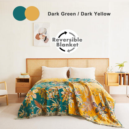 MSGKV Boho Throw Blanket for Couch Bed Chair 100% Cotton Muslin Breathable Embroidery Blanket