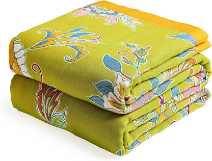 Boho Throw Blanket 80" x 90", 100% Organic Cotton Breathable Ultra Soft Bed Quilt Throw - All
