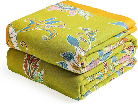 Boho Throw Blanket 80" x 90", 100% Organic Cotton Breathable Ultra Soft Bed Quilt Throw - All
