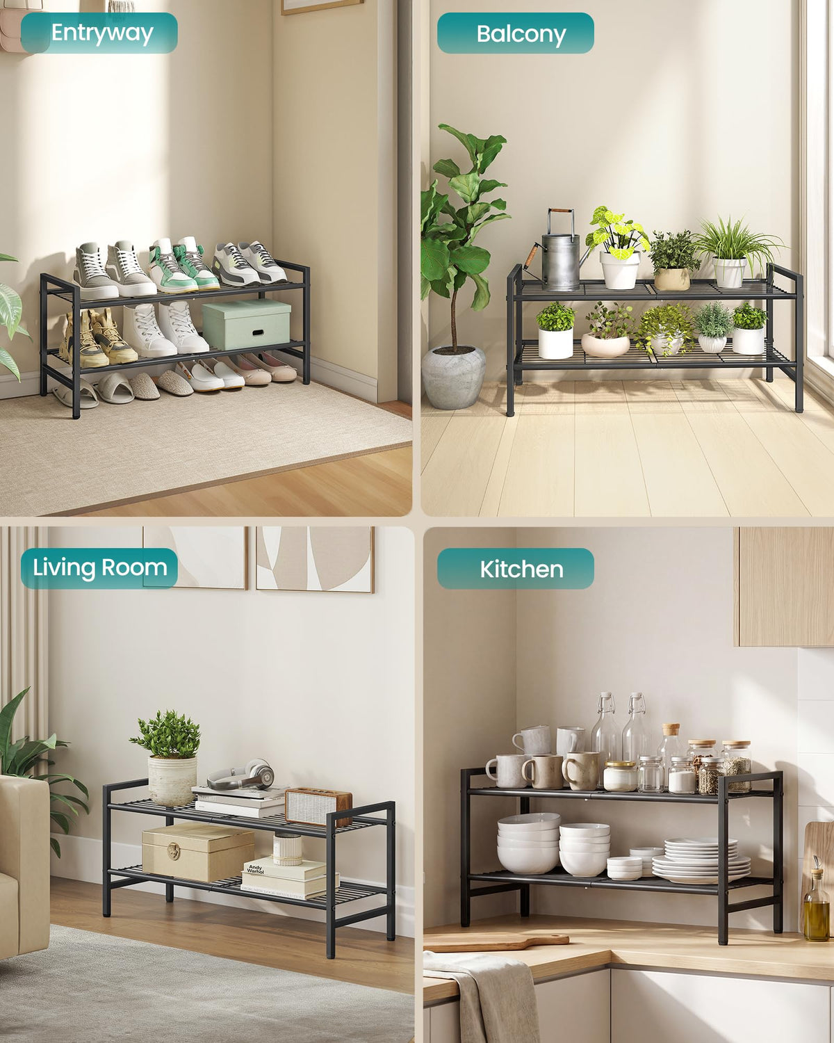 SONGMICS Metal Shoe Rack, Free Standing Shoe Organizer for Entryway Closet Garage Small Spaces