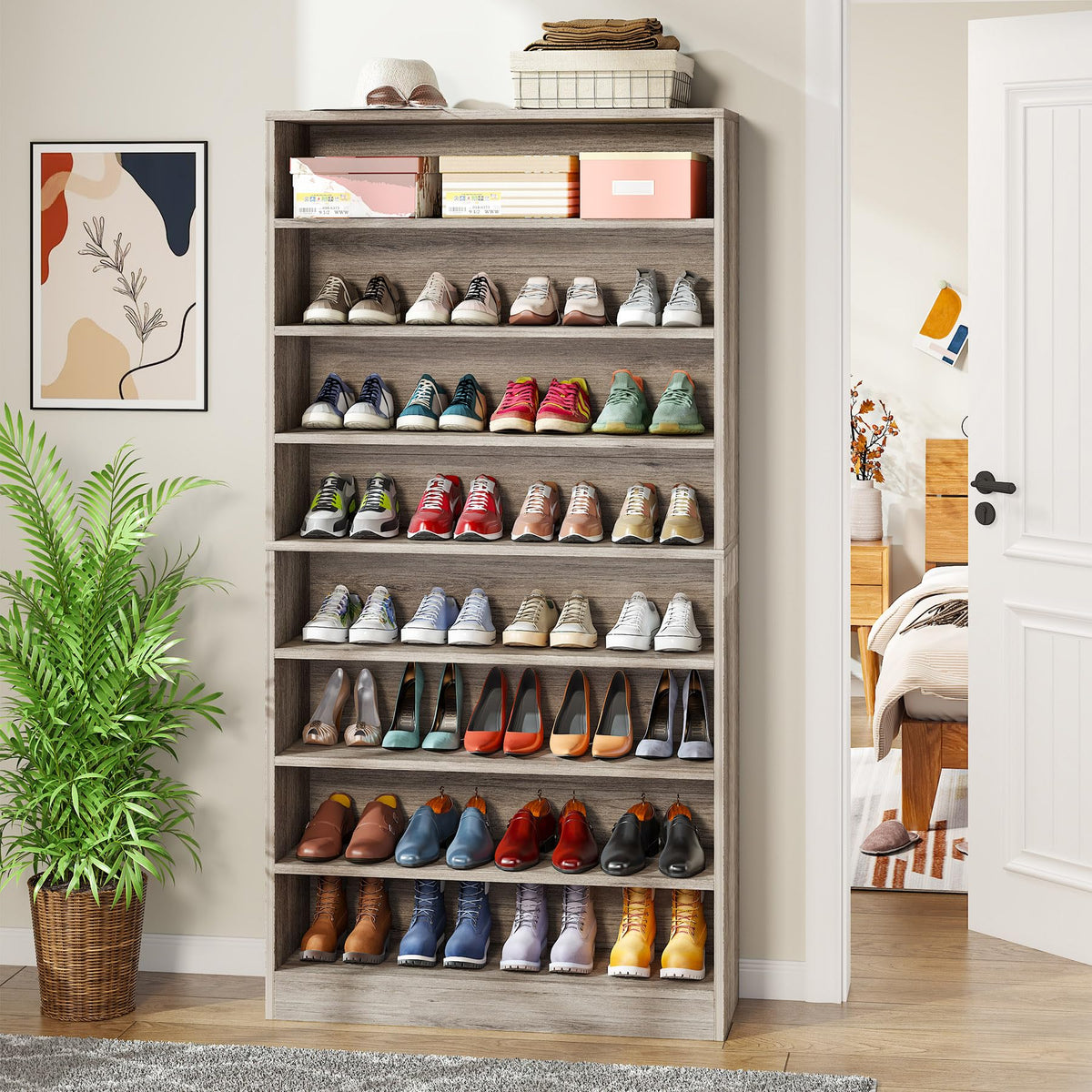 Tribesigns Tall Shoe Cabinet, 9 Tiers 40-45 Pairs Heavy Duty Wood Freestanding Shoe Storage
