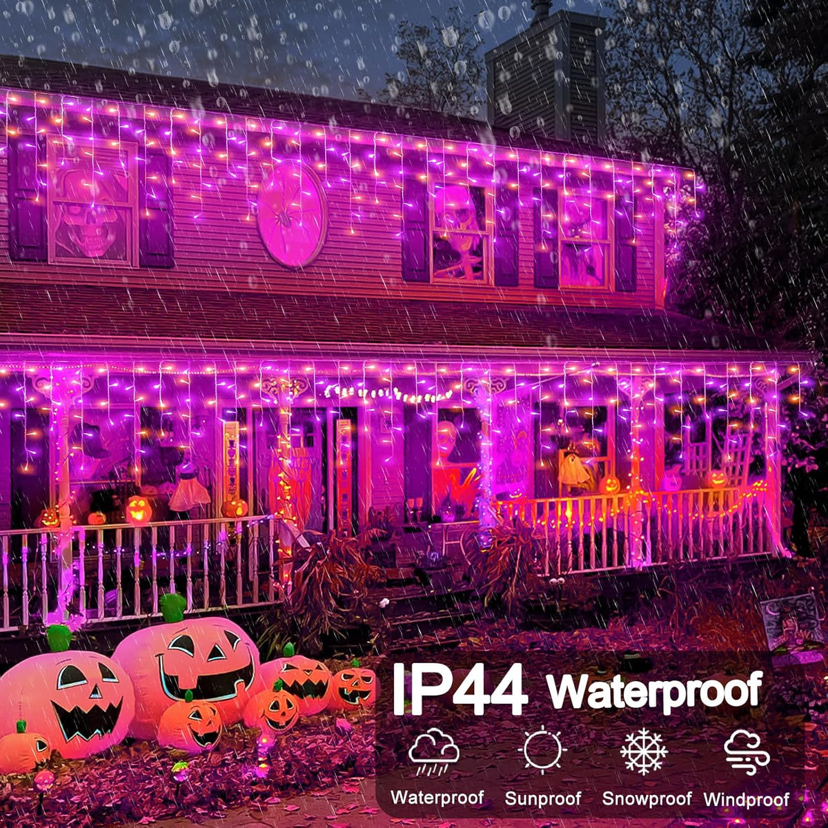 66ft Halloween Lights Outdoor, 640 LED Icicle Lights for Outside, Orange and Purple Twinkle Lights