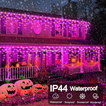 66ft Halloween Lights Outdoor, 640 LED Icicle Lights for Outside, Orange and Purple Twinkle Lights