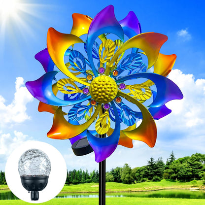 60 Inch Solar Wind Spinner Outdoor - Double-Sided Rotating Colorful Kinetic Wind Spinners for