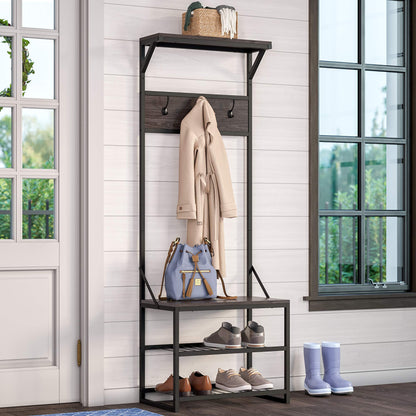 RiverRidge Afton Hall Tree, Black Metal Frame and Weathered Woodgrain
