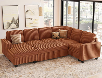 Belffin Corduroy Sleeper Sofa Bed with Storage Chaise Modular Sectional Sofa Couch with Pull Out
