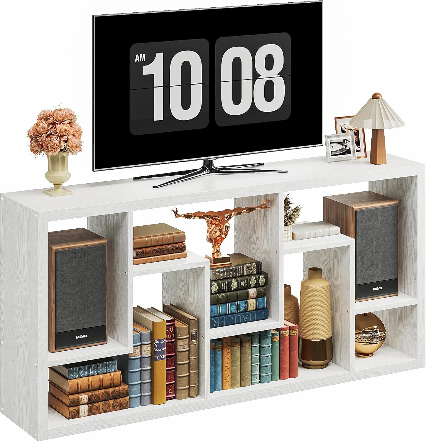 IRONCK Geometric Bookcase 6-Shelf Industrial Bookshelf White Etagere Bookcase Tall Storage Display