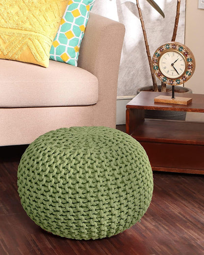 REDEARTH Round Pouf Foot Stool Ottoman - Cotton Knitted Cord Boho Pouffe - Cable Poof Filled