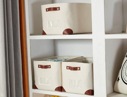 DECOMOMO White Storage Bins Fabric Storage Baskets for Shelves & Linen Closet Organization (Creamy