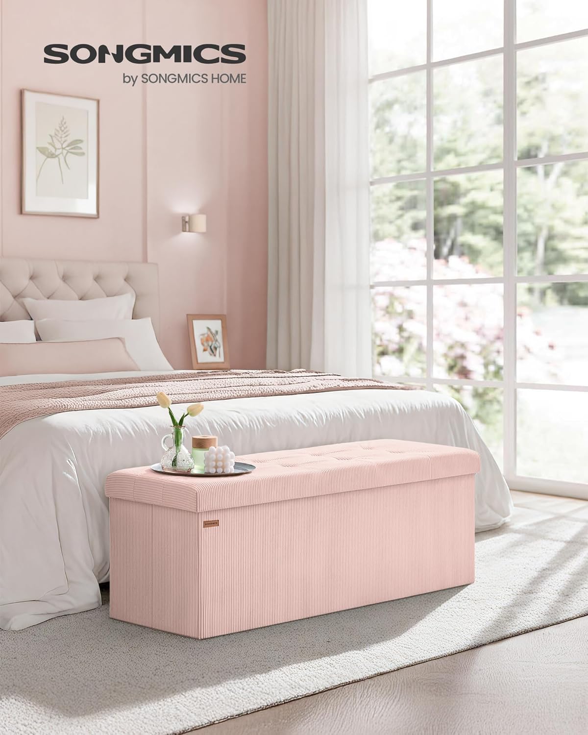SONGMICS MAZIE Collection - Storage Ottoman Bench, Foldable Foot Rest, 15 x 43 x 15 Inches, End of