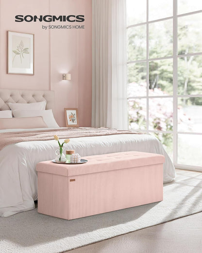 SONGMICS MAZIE Collection - Storage Ottoman Bench, Foldable Foot Rest, 15 x 43 x 15 Inches, End of