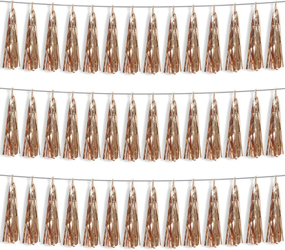 3P Champagne Gold Foil Fringe Metallic Tassel Streamers Banner Tassel Garland for Parade Floats