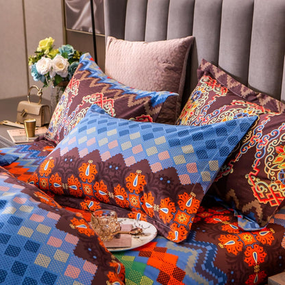 ABREEZE Bohemian Duvet Cover Set Colorful Brown Boho Retro Bedding Set Damask Paisley Cotton Duvet